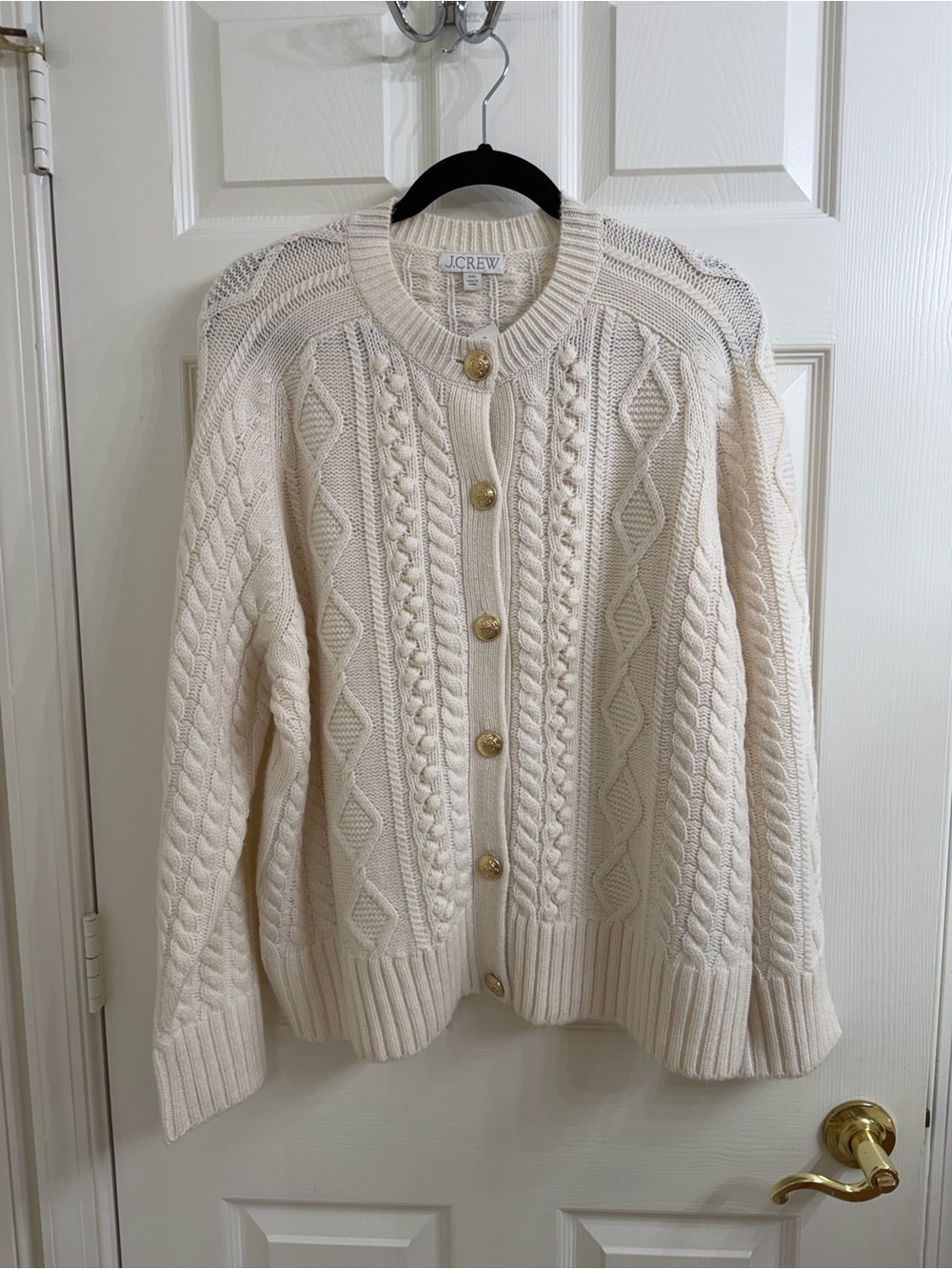 J.Crew Cream Cable-Knit Button Cardigan Sweater Size XXL